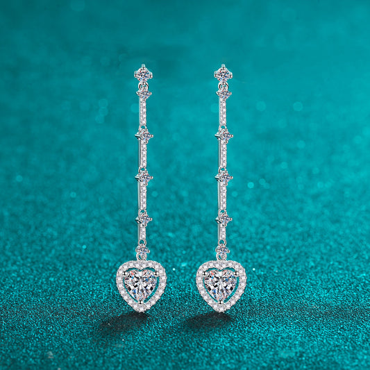 S925 sterling silver stud earrings women's long fringed love bag moissanite earrings, sweet earrings, suitable for daily wear